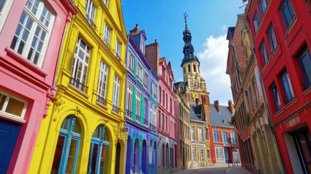 Explore vibrant residential streets lined with colorful buildings and iconic architecture. This picturesque European scene invites joy and wonder.の素材