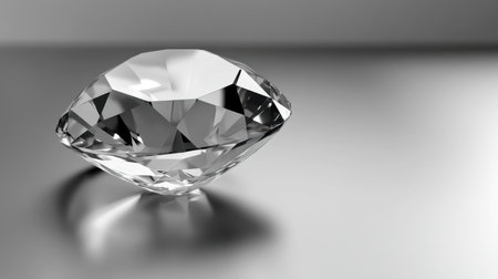 A stunning diamond gemstone with perfect cuts and brilliant shine, resting on a reflective surface. The image captures the elegance and luxury of this precious stone.の素材