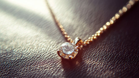 Close-up of an elegant gold chain necklace featuring a sparkling diamond pendant, showcasing luxury and sophistication, perfect for any stylish occasion.の素材
