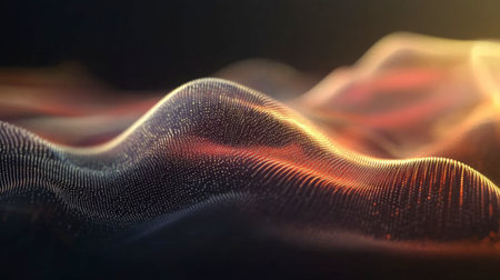 Explore the beauty of abstract digital waves featuring flowing curves and glowing lines. This visually striking artwork captures elegant motion and vibrant colors.の素材
