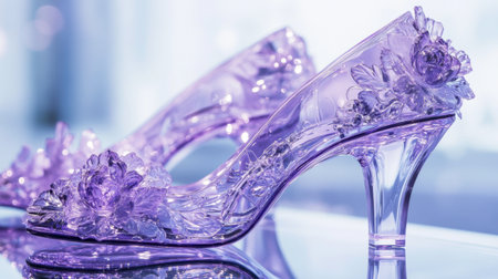 Stunning purple crystal heels adorned with floral designs create an elegant accessory perfect for any chic occasion, showcasing modern craftsmanship and style.の素材