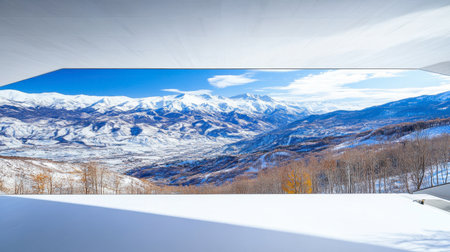 Capture the serene beauty of a stunning snow-covered mountain landscape under a clear blue sky. This tranquil winter scene offers a breathtaking view of nature's majesty.の素材