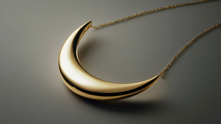 This elegant gold crescent moon pendant necklace showcases a sleek design, featuring a beautiful shine and smooth surface, perfect for any fashion enthusiast.の素材