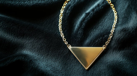 Discover the allure of an elegant gold triangle necklace resting on a velvet fabric, showcasing its modern design and luxurious texture, perfect for fashion enthusiasts.の素材