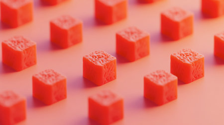 A captivating arrangement of vibrant red cubes on a bright pink background, showcasing texture and shape. Ideal for modern design and creative projects.の素材