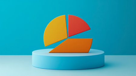 This image showcases colorful geometric shapes arranged on a round platform against a blue background, creating a modern and artistic composition ideal for design inspiration.の素材