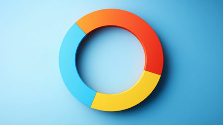 A vibrant circular shape in orange, yellow, and blue rests on a soft blue background. This modern design element is perfect for creative projects.の素材