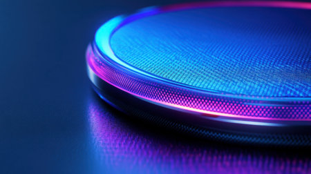 A vibrant close-up view showcasing colorful LED light circles with a mix of blue and purple tones on a dark surface, creating a modern and artistic ambiance.の素材