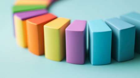 A visually appealing arrangement of colorful blocks in a circular pattern against a soft blue background, ideal for creative and educational themes.の素材