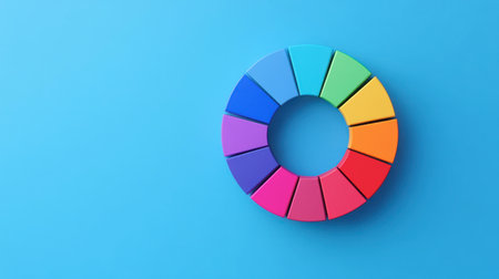 A vibrant color wheel set against a bright blue background, showcasing an array of shades. Ideal for design projects, education, and artistic inspiration.の素材