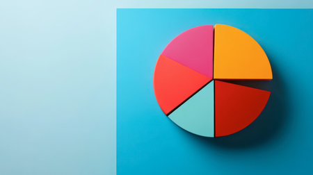 A colorful pie chart featuring vibrant segments against a bright background, ideal for data visualization, educational materials, or marketing strategies in presentations.の素材