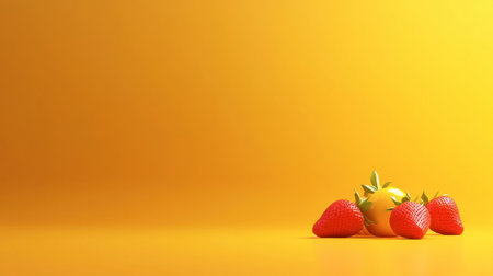 A captivating composition featuring fresh strawberries and a lemon resting on a bright yellow background, emphasizing freshness and vitality in a simple and vibrant arrangement.の素材