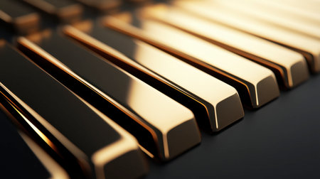 This image showcases a close-up view of shiny metallic surfaces featuring smooth rectangular patterns. The elegant design highlights reflections and textures, creating a luxurious aesthetic.の素材