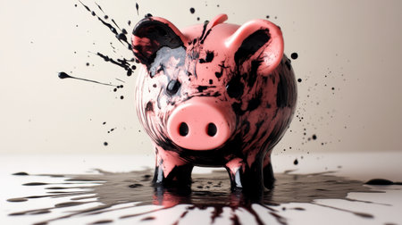 This vibrant piggy bank features a striking paint splatter effect, symbolizing creativity and the fun side of savings. Ideal for finance and art themes.の素材