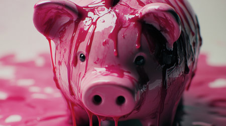 This vibrant pink piggy bank features colorful paint dripping in artistic style, symbolizing creativity and modern finance. Perfect for imaginative projects.の素材