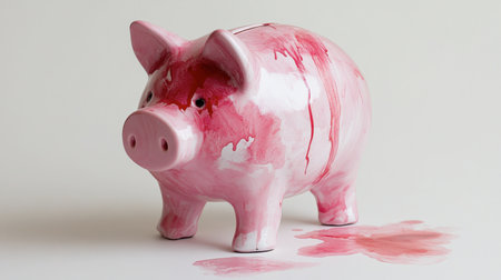 A vibrant pink piggy bank featuring an artistic design, ideal for promoting savings and financial management concepts in educational materials or marketing.の素材