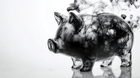 A unique visual representation of a piggy bank filled with smoke, symbolizing complex financial concepts like savings, investment, and economic growth.の素材