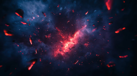 Experience a breathtaking cosmic explosion in vibrant colors. This stunning cosmic scene showcases deep space elements with dynamic lighting, providing a sense of mystery and beauty.の素材