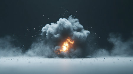 Captivating image of a dramatic explosion with smoke and fire, showcasing dynamic energy and intensity in a dark environment, perfect for action themes.の素材