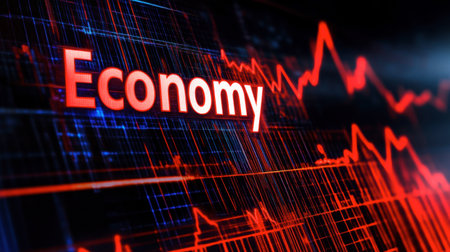 A vibrant depiction of economic trends, showcasing a dynamic graph with red lines highlighting fluctuations in market data, ideal for finance-related content.の素材