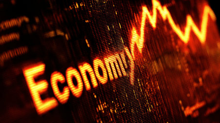 A vibrant visualization of economic trends shown through a fluctuating graph, highlighting growth and analysis in financial markets for a dynamic overview.の素材