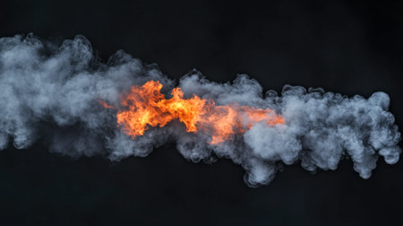 Captivating image showcasing a blend of vivid flame and swirling smoke, perfect for backgrounds or visual design projects that need dramatic effects.の素材