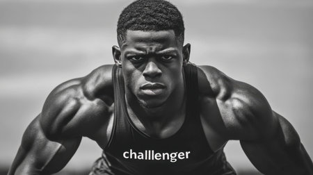 An intense black and white image of a determined athlete focused on his training. Capturing the spirit of challenge and perseverance, this photo showcases strength and dedication in sports.の素材