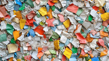 A vibrant and colorful background featuring an array of shredded paper pieces, perfect for crafts, graphics, and creative projects, showcasing texture and design.の素材