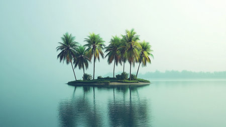 A peaceful island featuring lush palm trees surrounded by calm waters. This serene landscape evokes a sense of tranquility and escape into nature.の素材
