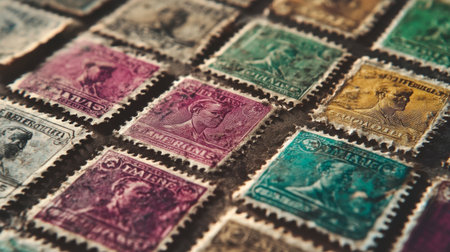 Discover a stunning collection of vintage stamps showcasing intricate designs and vibrant colors, perfect for philately enthusiasts and art lovers alike.の素材