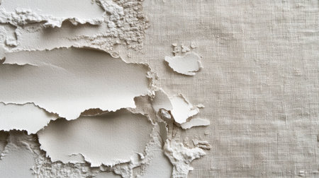 A close-up view of textured wall featuring peeling paint against a soft fabric background. Ideal for design and decoration projects, this image captures rustic charm.の素材
