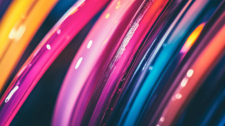 A vibrant abstract texture showcasing colorful curves and light reflections. Perfect for creative projects, wallpapers, or artistic presentations.の素材