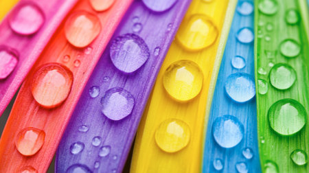 A stunning closeup of vibrant leaves each adorned with water droplets, showcasing the beauty of nature and colorful design elements ideal for creative projects.の素材