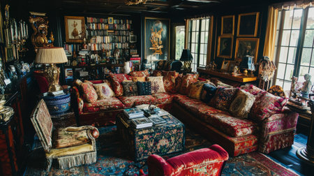 A stunning vintage living room showcasing elegant decor and rich textures, perfect for those seeking inspiration in classic interior design styles.の素材