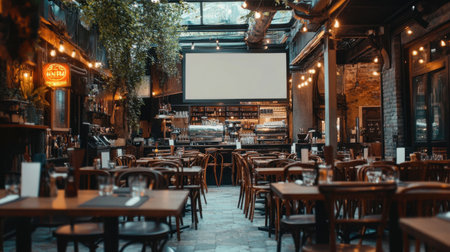 This inviting restaurant features cozy wooden tables and vintage decor, creating a warm atmosphere perfect for casual dining and social gatherings.の素材