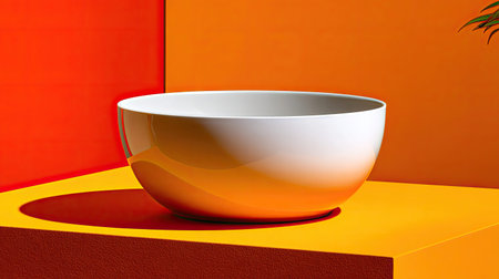 A modern bowl featuring a stunning gradient design, set against a bold orange and red background, perfect for anyone seeking creative inspiration in home decor.の素材