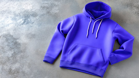 A vibrant purple hoodie displayed on a textured gray background, ideal for showcasing fashion apparel, design projects, and casual outfit inspirations.の素材