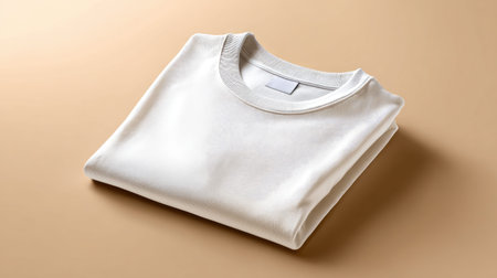 A neatly folded white sweatshirt resting on a soft beige surface, showcasing a minimalist aesthetic ideal for fashion and lifestyle photography, presenting elegance and simplicity.の素材