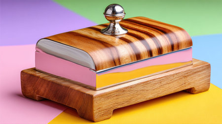 This stylish wooden butter dish with a shiny silver lid blends elegance and functionality, perfect for enhancing kitchen decor or food photography.の素材