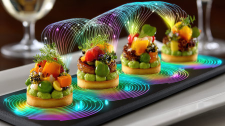 Discover a striking presentation of vibrant gourmet canapの素材