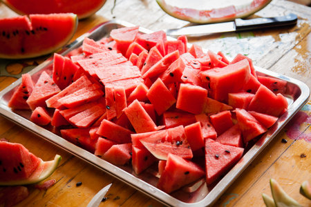 sliced watermelon ready to eatの写真素材