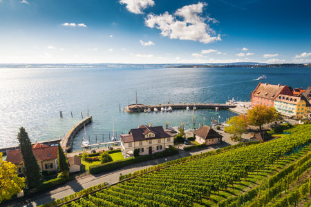 pier view of Meersburg city in Germanyの写真素材