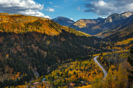 Mountain range with Fall color in Coloradoの写真素材