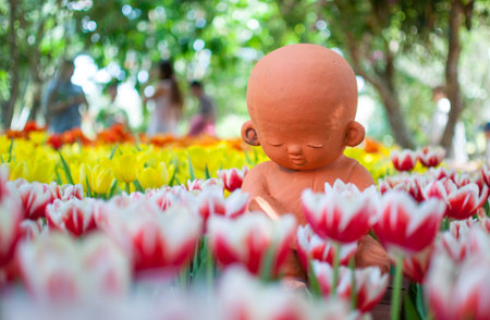 earthenware in tulip gardenの写真素材