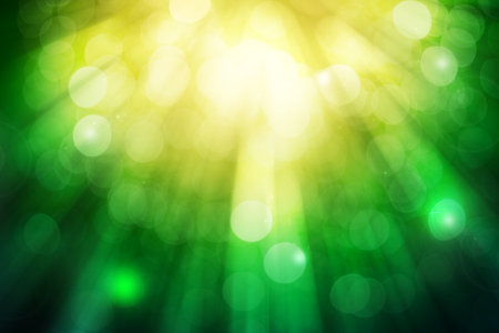 Green ray lights bokeh glitter defocused abstract backgroundの写真素材