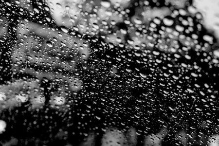 Black and White  water drops on glass for background