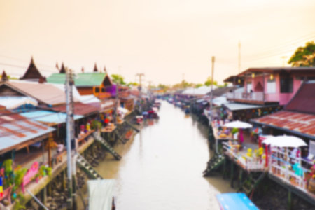 Defocused vintage tone the Ampawa floating market for backgroundtextureの写真素材