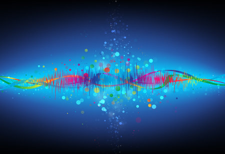 Colorful Equalizer wave glitter sparkle defocused rays lights bokeh abstract blue  background.の写真素材