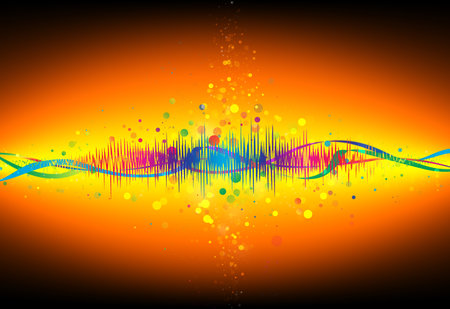 Colorful Equalizer wave glitter sparkle defocused rays lights bokeh abstract gold  background.の写真素材