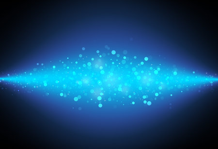 Blue glitter galaxy sparkle defocused rays lights bokeh abstract background.の写真素材